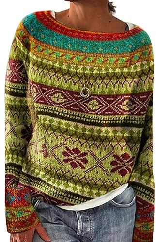 Maglione norvegese da donna, originale, elegante, a righe, per l'inverno, in cashmere, colorato, in cashmere, per Natale, comodo, morbido, maglione invernale, Giallo 6, S