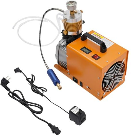 WOLEGM Compresor PCP, 1,8 kW, compresor de inmersión, 2800 rpm, 300 bar, bomba de aire eléctrica con almohadilla antivibración y guantes para bombonas de gas de alta presión, neumáticos de inflado