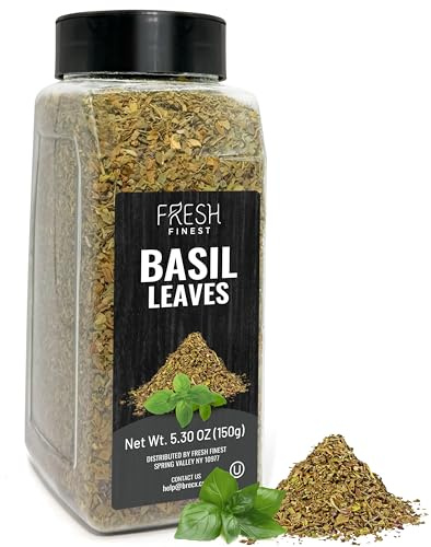 Fresh Finest Basil Leaves Spice 5.30 oz – Dried Sweet Basil for Cooking, Non-GMO, Gluten-Free,