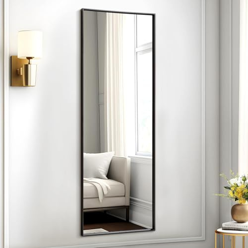 AAZZKANG Miroir mural pleine longueur avec cadre en métal - Grand miroir suspendu rectangulaire moderne pour chambre à coucher, salon, salle de bain, entrée - Noir - 110 x 35 cm
