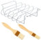 Kaslaider Supporto Bistecche e Costine in Acciaio Inox, Supporto per Arrosto Bistecca, Cestello per BBQ Rib Rack, Spareribs Halter Grill, Telaio Griglia Barbecue 2 in 1 con 2 Pennello