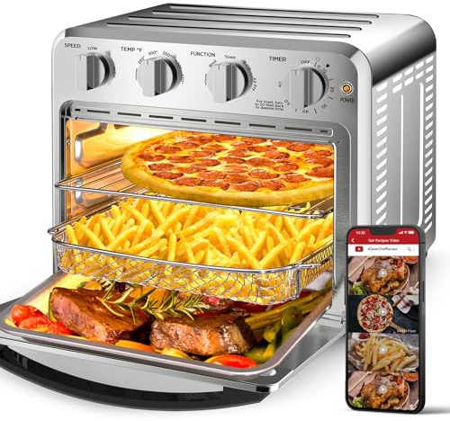 Geek Chef 16QT Air Fryer Toaster Oven, Convection Air Fryer Toaster Countertop Oven, with Bake, Toast, Broil and Warm Functions, Stainless Steel Electric Hot Oven Combo for Healthy Meals