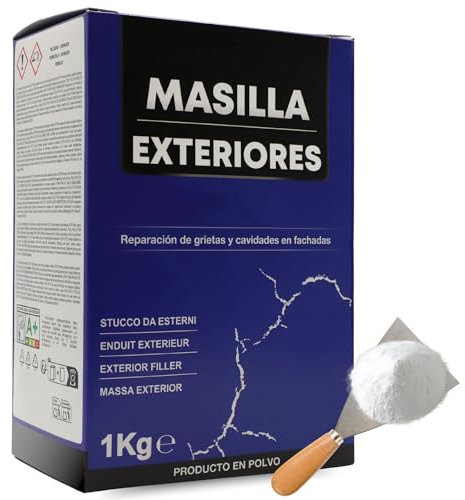 TECHZOCO Masilla Exteriores de Pared, Pasta para reparar, Producto en polvo, Ideal para reparar grietas y cavidades en fachada, Modo de preparación para diluir en agua, Color Blanco, Contiene 1 Kg