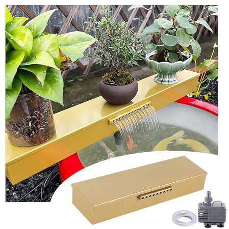 Waterfall Spillway with Rainfall Outlet, Stainless Steel Koi Fish Basin Filter for Water Gardens and Koi Ponds, Ideal for Round Koi Fish Tank Ornaments