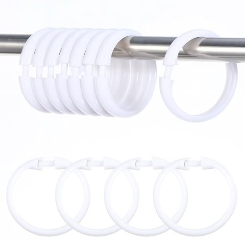 Oruola 12pcs White Shower Curtain Rings,Round Plastic Shower Curtain Hooks,O Shaped,Easy Snap Closure,Durable and Rustproof,Smooth Sliding for Bathroom,Tub,Changing Room