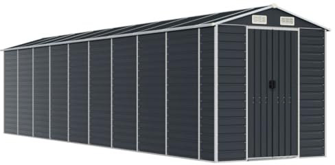 Utomhus stål trädgårdsskjul med zinkbelagd dörr, antracit, 191 x 810 x 198 cm - hållbar verktygsförvaring, metall trädgårdsstuga, verktygsskjul, förvaringslösning för bakgården