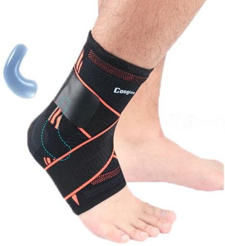Coogime 2 stycken ankelbandage, justerbart ankelbandage fotboll, plantar fasciit bandage, ankelbandage för sport, ventilerande ankelarmband (orange, M)