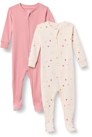 Amazon Essentials x Sofia Grainge Pijama Ceñido de Algodón con Pies Unisex Bebés, Pack de 2, Carmín/Varios Corazones, 18 Meses
