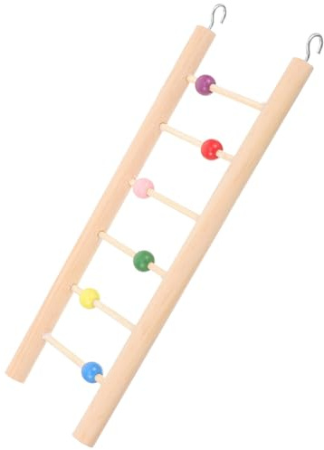 DIYEAH Échelle pour Perruches en Bois Naturel Perles Colorées, Escalade et Entraînement, 25 Cm 6 Marches, Jouet Suspendu pour Cage Oiseaux, Adapté Perruches Calopsittes Inséparables