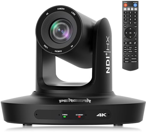 PERGEAR 4K webbkamera, PTZ-kamera med AI NDI HX2-spårning, 20x optisk zoom, HDMI/USB 3.0/LAN (PoE), perfekt för Live-religiösa tjänster, videokonferenser, live streaming osv