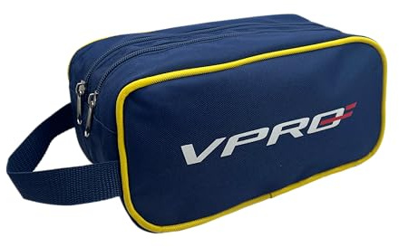 VPRO Ice Hockey Accessory Kit Bag - Navy Blue with Yellow Trim, 11x5.5x5.5 Inches, Lockable Zipper Storage Organizer
