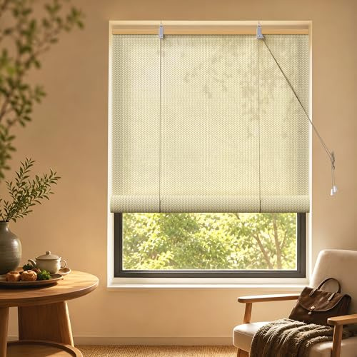 HOMEDEMO Store Enrouleur Bambou, Occultant pour Fenêtre, Protection Intimité, Intérieur Extérieur, Facile à Installer, Store pour Salon, Beige, 60l x 160L cm