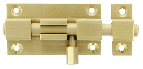 Amig - Pasador de Sobreponer para Puertas Mod.700-80 x 37 mm - Pestillo de Seguridad para Cierre Horizontal o Vertical - De Latón con Acabado Dorado Mate - Incluye Tirafondos