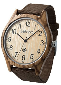 Zeitholz Unisex Wooden Watch - Altenberg Model, Handmade from 100% Natural Zebrawood with Quartz Movement - Lightweight Analog Wooden Watch for Men and Women - Adjustable Band Fits Any Wrist
