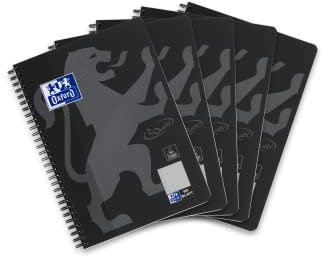 Oxford Touch Collegeblock B5 (17,6x25 cm) kariert mit Rand, 160 Seiten, schwarz, 5 Stück
