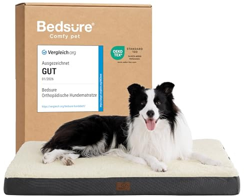 BEDSURE Orthopädisches Hundebett Große Hunde waschbar, 91x69cm grau | Egg-Crate Schaumstoff Komfort Unterstützung Hundematte, Rutschfeste Unterseite, Abnehmbare Hülle, Für Große Hunde