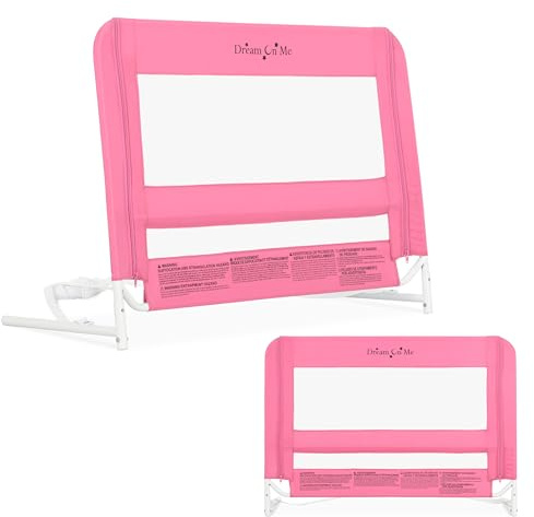 Dream On Me Lightweight Mesh Security Adjustable Bed Rail for Toddler, Breathable Mesh Fabric, Suitable for All Types of Beds, Reinforced Anchor System Bed Guard Rail, Pink