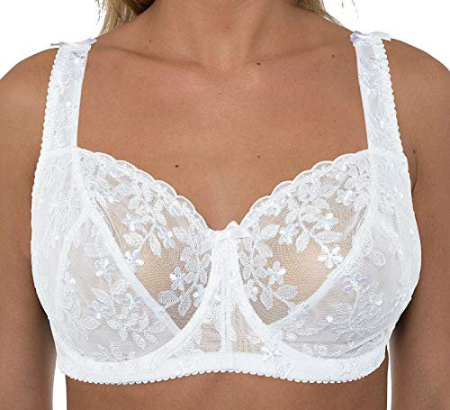 Gemm Womens Plus Size Lace Full Coverage Firm Hold Non Padded Underwired Full Cup Bra White