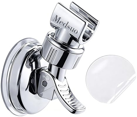 Medsuo Adjustable Shower Head Holder Removable Suction Cup Shower Head Bracket No Drill Shower Head Bracket with Chrome Polished for Bathroom