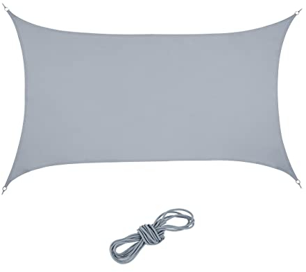 Relaxdays Sonnensegel, 2 x 3 m, wasserabweisend, konkav, PES-Gewebe, Spannseile, Terrasse, Balkon, rechteckig, hellgrau