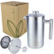 Natturan Edelstahl French Press | 1 Liter (5 Tassen) | Doppelwandiger Thermo Kaffebereiter | Kaffepresse inkl. 5 Ersatzfilter | Coffee Press 100% Edelstahl