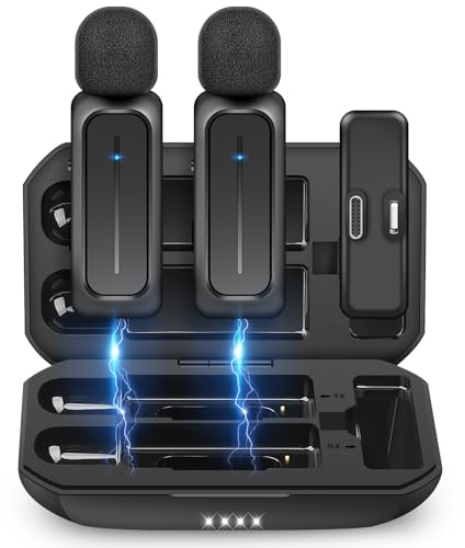 Ecomxia 2 Pcs Wireless Lavalier Microphone for iPhone iPad Android with Charging Case 7H Clip on Lapel Microphone Wireless for Video Recording Vlogging, YouTube, Interview, 3 Mode Denoise, 70ft