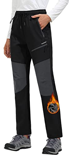 MOCOLY Pantalon Softshell Hiver Doublé Polaire Imperméable Coupe pour Femme Taille Elastique Adapté à la Randonnée Ski Neige Chasse Travail en Extérieur Noir 3XL