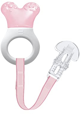 MAM Cooler & Clip kühlender Beißring, Zahnungshilfe mit Clip für einfaches Befestigen, extra kleiner und leichter Beißring für Babys, ab 2+ Monate, rosa