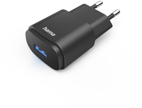Hama | Cargador con Toma USB-A, 6 W (Cargador Tipo C, Ligero, Adaptador con indicador LED) Negro