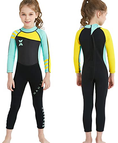Kids Wetsuit Full Suits 2.5mm Neoprene Swimsuit UV Protection Keep Warm Long Sleeve Wetsuits for Swimming Diving Scuba L Size 18818GN-L