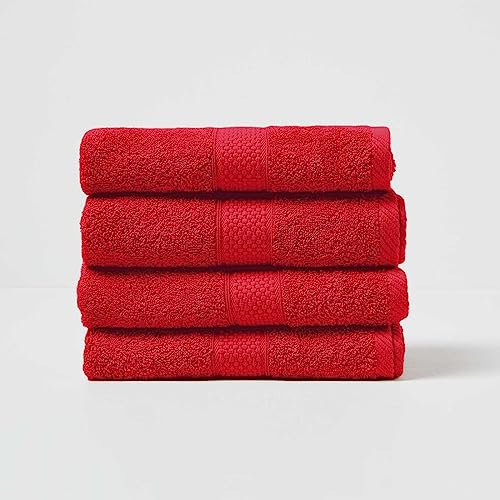 Homescapes 4er Set Flauschiges Premium Frottee Handtuch ca. 50 x 90 cm aus 100% Türkischer Baumwolle, Rot
