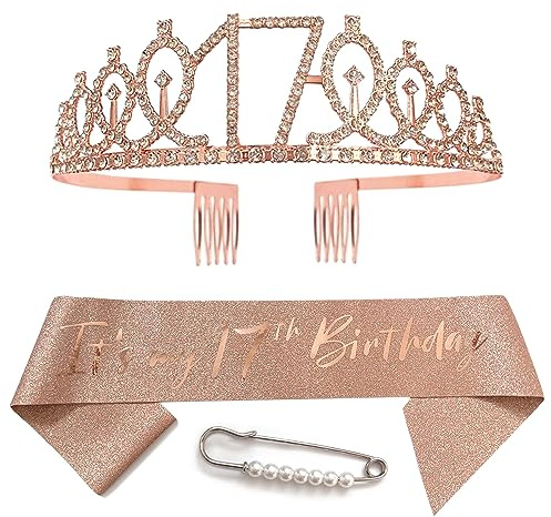 Écharpe et Diadème Princesses pour Filles - Anniversaire Or Rose - Épingle à Cheveux et Couronne pour un Joyeux Anniversaire