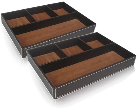TopHomer 2 vassoi in pelle PU per scrivania e cassettiera, organizer per cassetti, per riporre chiavi, telefono, portafoglio, orologi, gioielli [marrone]