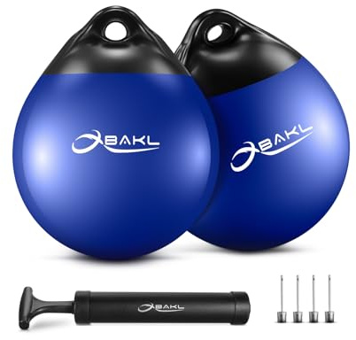 OBAKL Pair of Vinyl Boat Buoy Balls, 9.8 x 12.2 Inches Round Boat fenders Ball for Boat Mooring Buoys, Anchor Float Buoy and Mooring Fender(Blue)