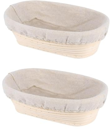 Huasean 2 Bread Proofing Basket With Liner - 10/25cm Oval Bread Ban-neton Brotform Dough Proofing Basket | Natural Rattan Bake Bread Proofing Basket | Sourdough Proofing Bowl Containers
