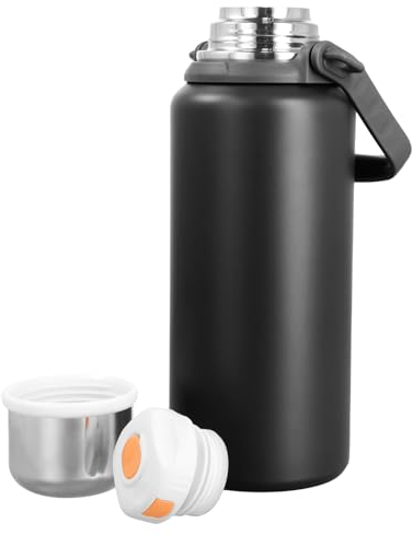 Ehuihuan Gourde en Acier Inoxydable 316, Bouteille d'Eau Étanche 1200ml, Gourde Isotherme Inox Sport, Stainless Steel Water Bottle, Bouteille Chaud et Froid avec Bandoulière+Poignée+Filtre (Noir)