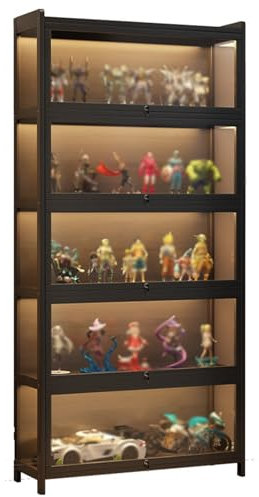 GDSHGS Vitrinen für Sammlerstücke mit Schloss, Vitrine mit Acryltüren 3/4/5/6-stöckige Schaukasten Acryl Storage Vitrine Collectibles Display-Kasten Wohnzimmer Bücherregal(Schwarz,5階80cm)