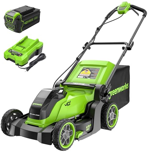 Greenworks 40V 17 Cordless Lawn Mower – Brushless Motor, 4.0Ah Battery & Charger (75+ Compatible Tools), 2-in-1 Mulch/Bag