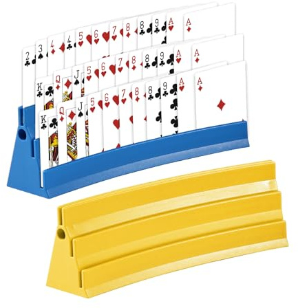 2 soportes para tarjetas de juego de plástico para colocar de pie, con tiras de fieltro para cartas de juego, soporte para tarjetas de juego para personas mayores y niños, soporte para tarjetas para