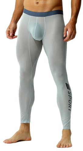 Faringoto Leggings de fitness transparentes pour hommes, grande taille, sexy, ultra-minces, élastiques, pyjama, pantalon de sport, gris clair, M