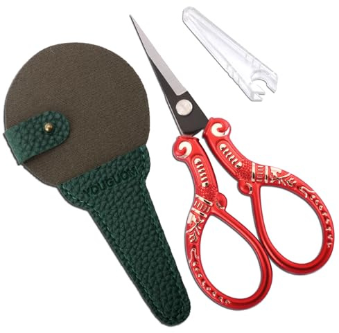 YOUGUOM Ciseaux de couture, ciseaux à broder avec étui pour travaux manuels, point de croix, crochet, petites cisailles à fil vintage, rouge