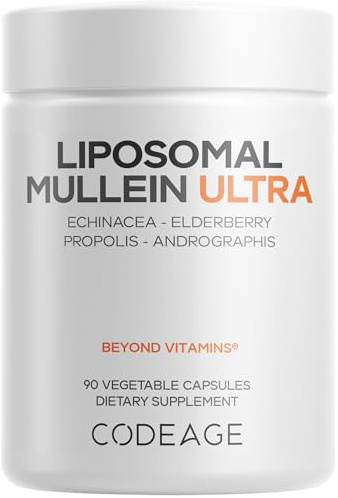 Codeage Liposomal Mullein Ultra Supplement - Mullein 10:1 Extract, Elderberry, Bee Propolis, Echinacea, Ginger Root, Andrographis, Kudzu, Vitamins, Elecampane, Eleuthero, Isatis, Non-GMO - 90 Capsules