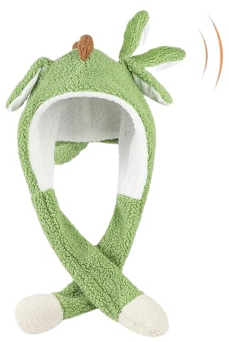 JNGUOSICN Dinosaur Ear Moving Jumping Hat Dino Cut Animal Flap Cap Plush Dinosaur Hats with Moving Ears Pressing Pop Up Ears Plush Hat Party Holiday Halloween Dressup Cosplay Costume
