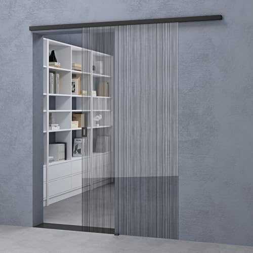 doporro Porte Coulissante en Verre pour L'intérieur sur rail 102,5 x 205cm Verre de Sécurité Noir Poignée Aluminium Barre Porte Glissante Muranino-001