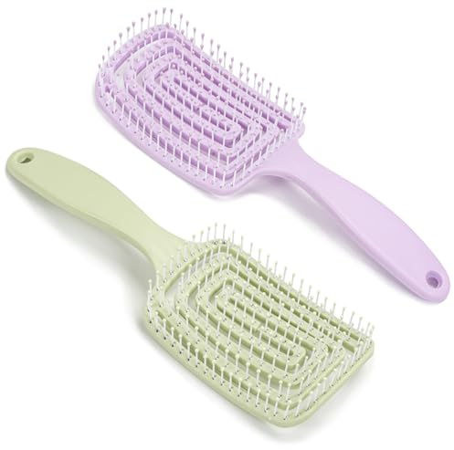 Yikki 2Pack Detangle Hair Brush for Wet & Dry Hair – Curved Vent Hair Brush Detangler for Women, Men – Easy Detangling for Curly, Straight & Thick Hair, No Pull Massage