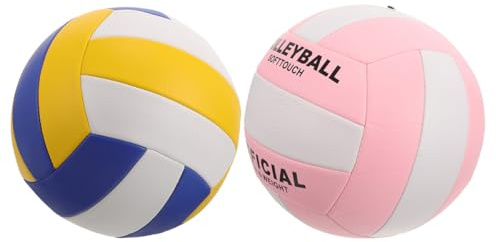 PENIKOKO Lot de 2 Ballons de Volley-Ball Souples Taille 5 Épaisseur 20 MM Couleurs Blanc et Bleu-Jaune Ballon d'Entraînement Sportif pour Salle Équipement d'Examen d'Entrée Scolaire