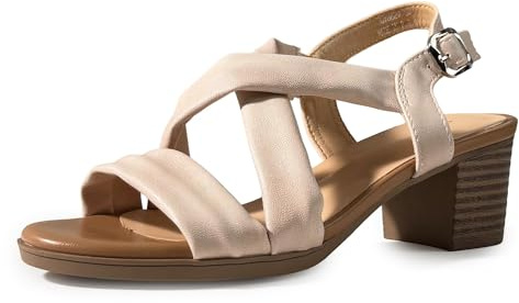 JOMIX Sandales Femme Élégantes Sandales Habillées À Talon Bloc avec Brides Croisées et Bride Arrière Chaussures Été Pour Mariage Vacances Soirée et Occasions Chic Beige 38