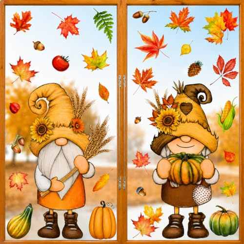 Sukizifa Fönsterbilder, självhäftande höst, 2 ark 100 x 33 cm, fönsterklistermärken, höstdekoration, fönsterbilder med tomt, pumpablad för Thanksgiving, dekoration