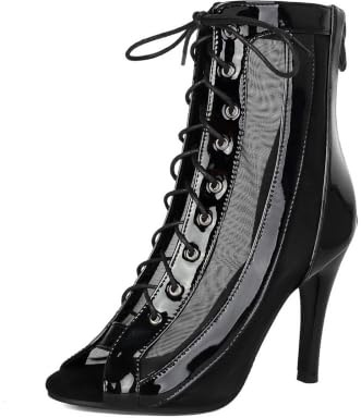 TNMIUH Bottines Talon Aiguille Mesh Peep Toe à Lacets Chaussures Femmes Noir