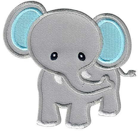 PatchMommy Elefant Patch Aufnäher Applikation zum Aufbügeln Bügelbild (Grau/Blau) - für Kleidung Jeans Jacken Kinder Baby